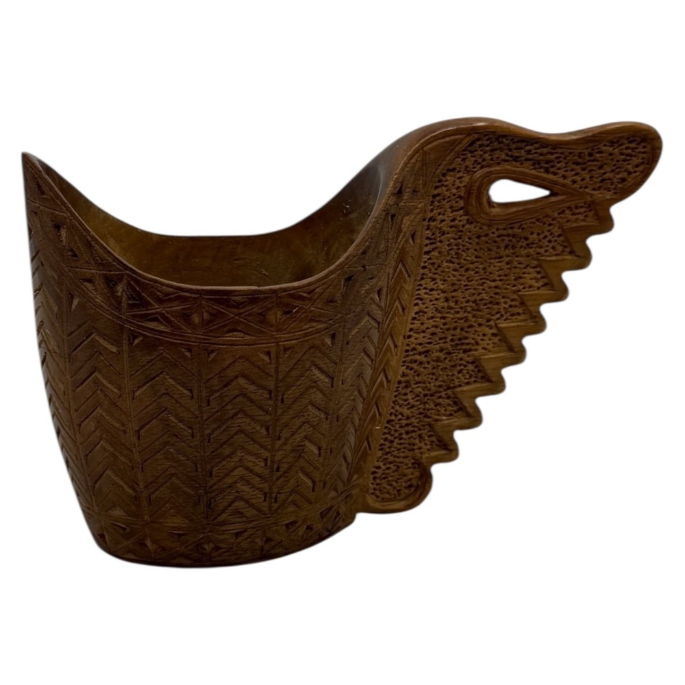 Hand Carved Wooden‎ Tribal Scoop Cup Polynesian Tiki Style Decor Bowl 3.25"